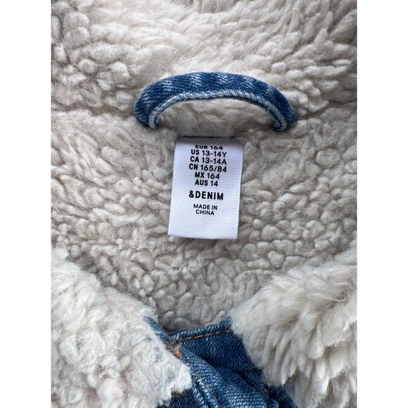 Vintage Blue Denim Jacket With Faux Shearling Lining & Button Closure Size 13-14 - Picture 3 of 5